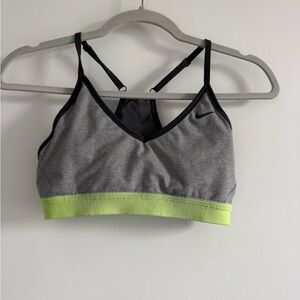 Nike Dri-FIT Sports Bra – Grey & Neon Green, Size M
